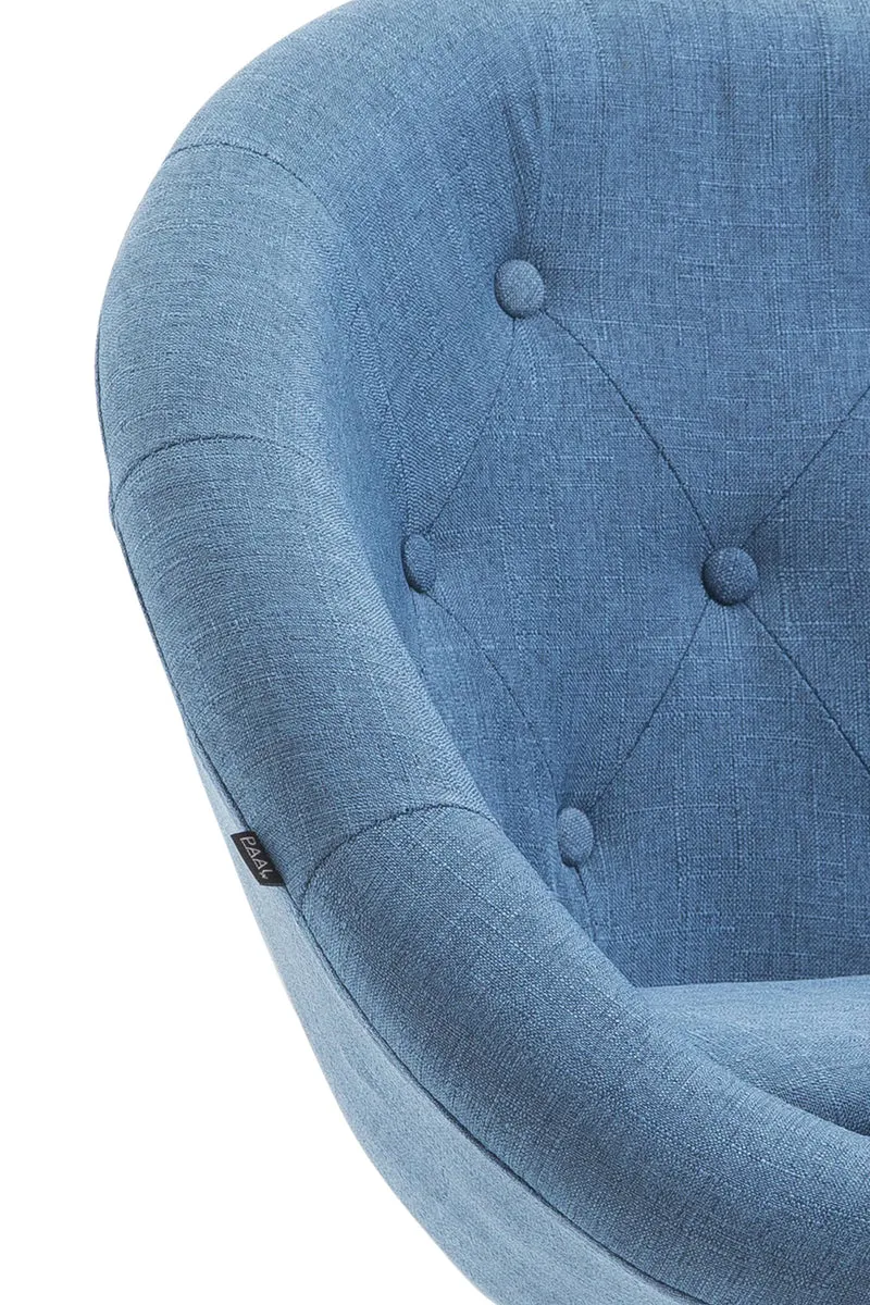 Tabouret de bar design moderne forme œuf capitonné avec repose-pieds en métal noir tissu bleu TDB10321