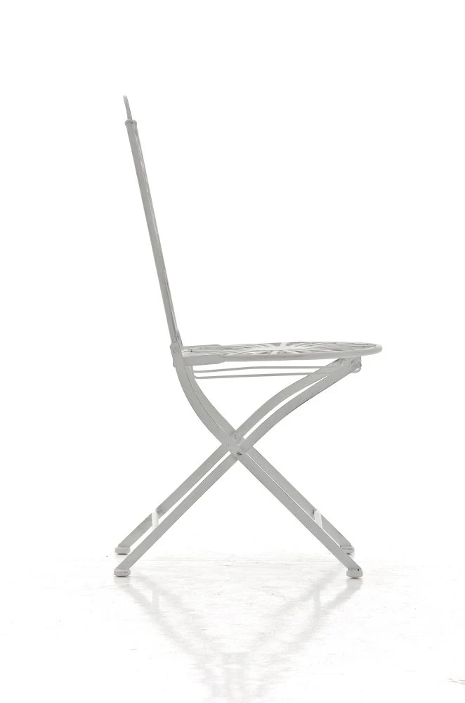 Chaise de jardin terrasse balcon design rustique en fer forgé blanc vieilli 10_0003005