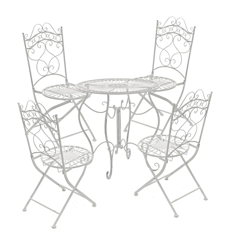 Chaise de jardin terrasse balcon design rustique en fer forgé blanc vieilli 10_0003005
