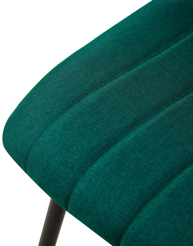 Chaise de salle à manger x1 avec coutures décoratives en tissu vert foncé et pieds en métal noir 10_0002212