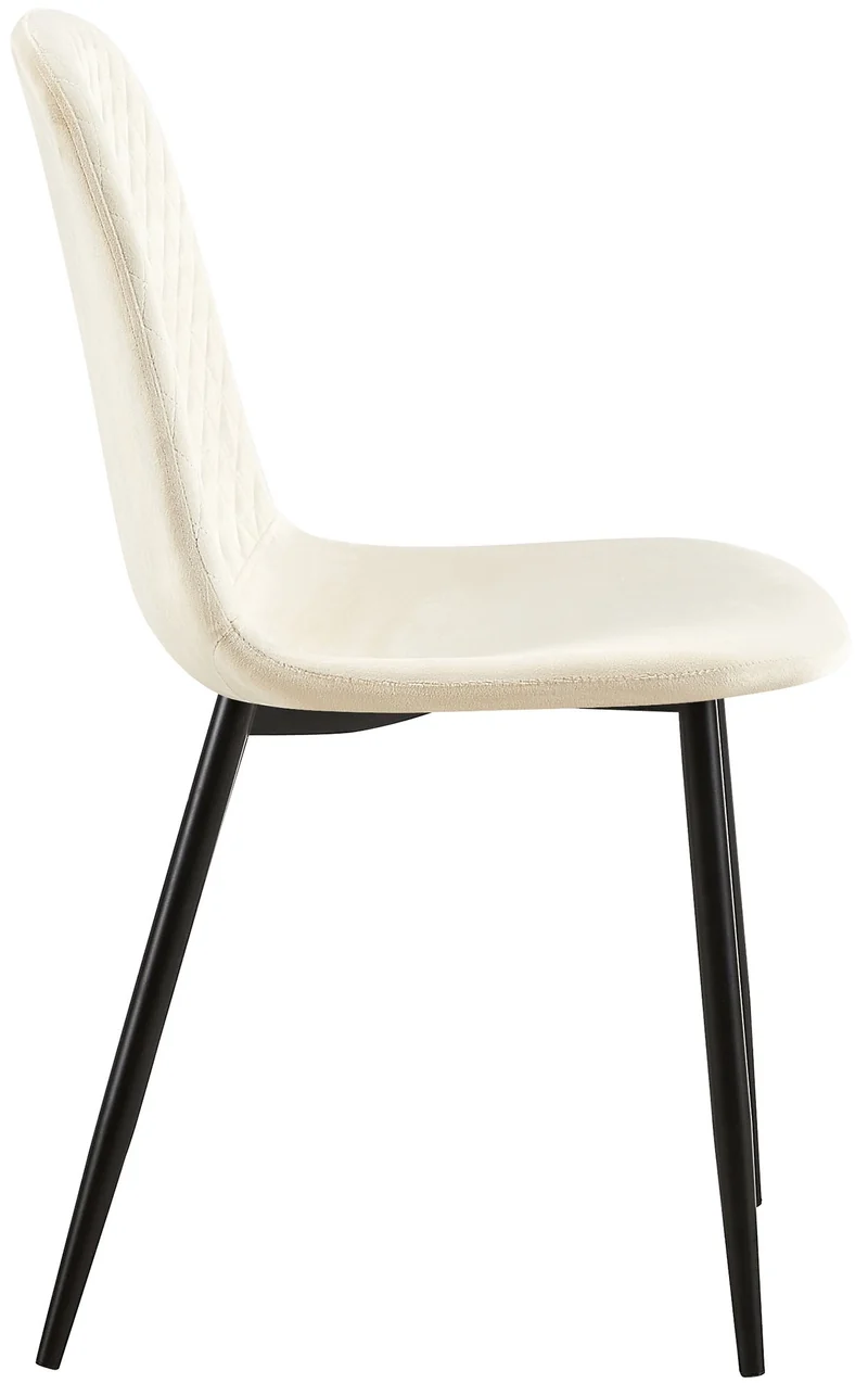 Chaise de salle à manger x1 couture en losange en velours crème et métal noir 10_0002250