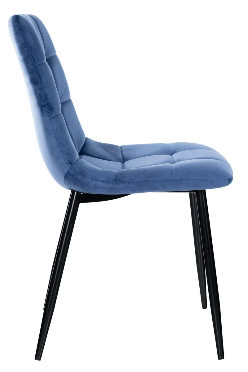 Chaise de salle à manger x1 coutures forme carrées en velours bleu pieds en métal noir 10_0001961