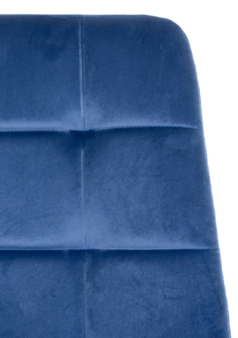 Chaise de salle à manger x1 coutures forme carrées en velours bleu pieds en métal noir 10_0001961