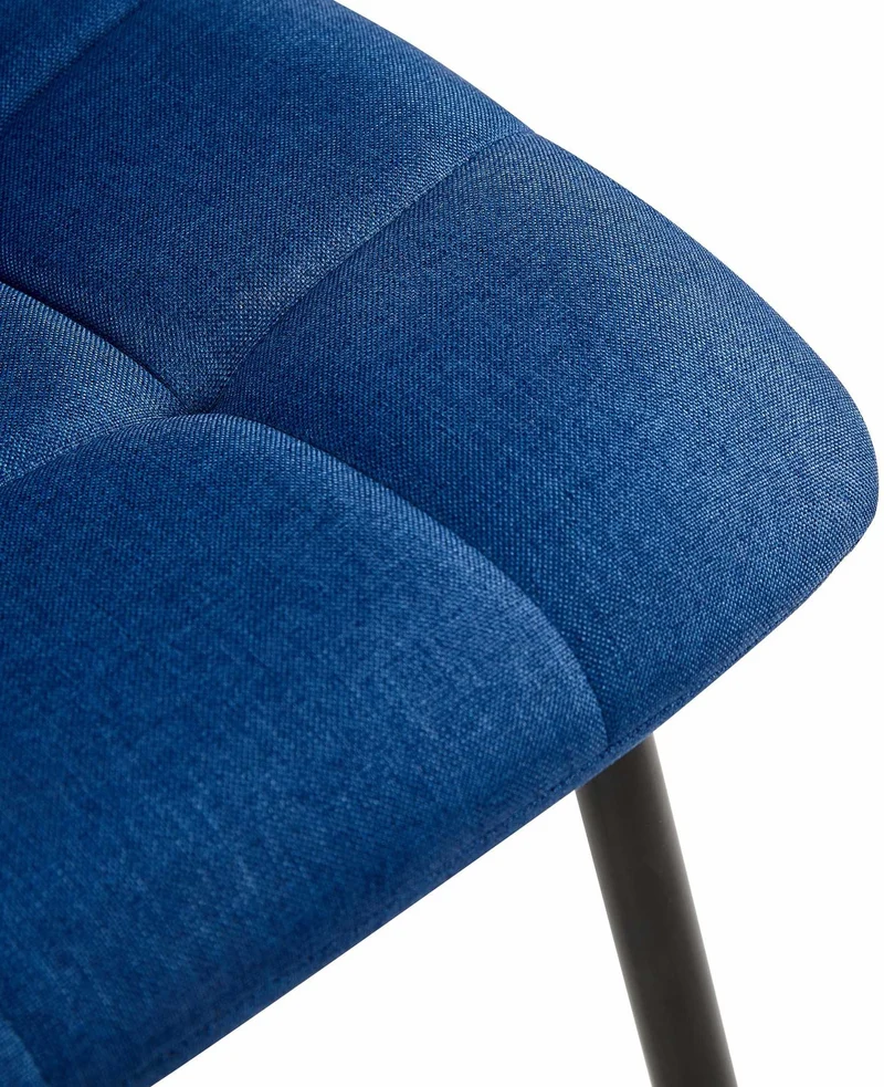 Chaise de salle à manger x1 coutures forme carrées en tissu bleu pieds en métal noir 10_0001974