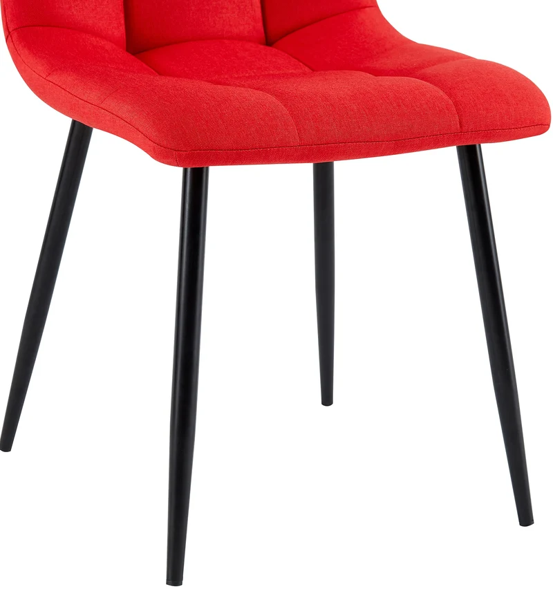 Chaise de salle à manger x1 coutures forme carrées en tissu rouge pieds en métal noir 10_0001972
