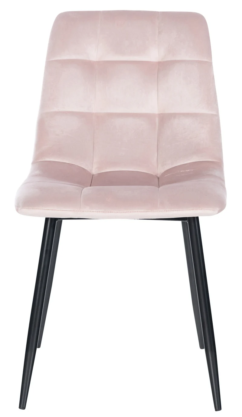 Chaise de salle à manger x1 coutures forme carrées en velours rose clair pieds en métal noir 10_0001958