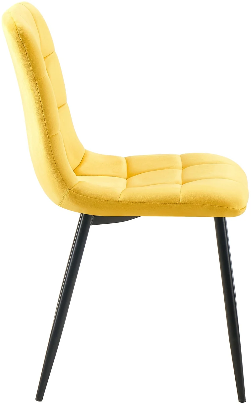 Chaise de salle à manger x1 coutures forme carrées en tissu velours jaune pieds en métal noir 10_0001967