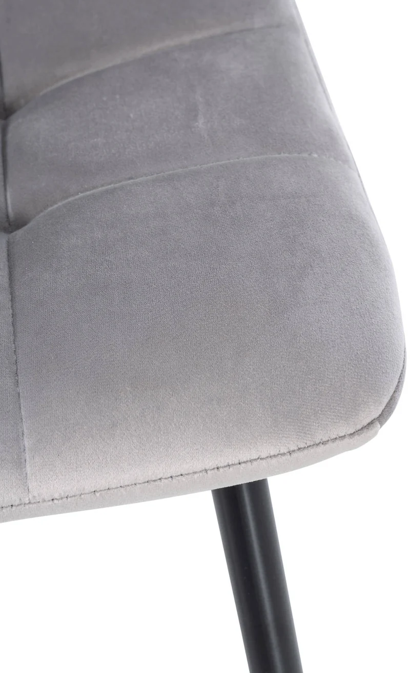 Chaise de salle à manger x1 coutures forme carrées en velours gris pieds en métal noir 10_0001956
