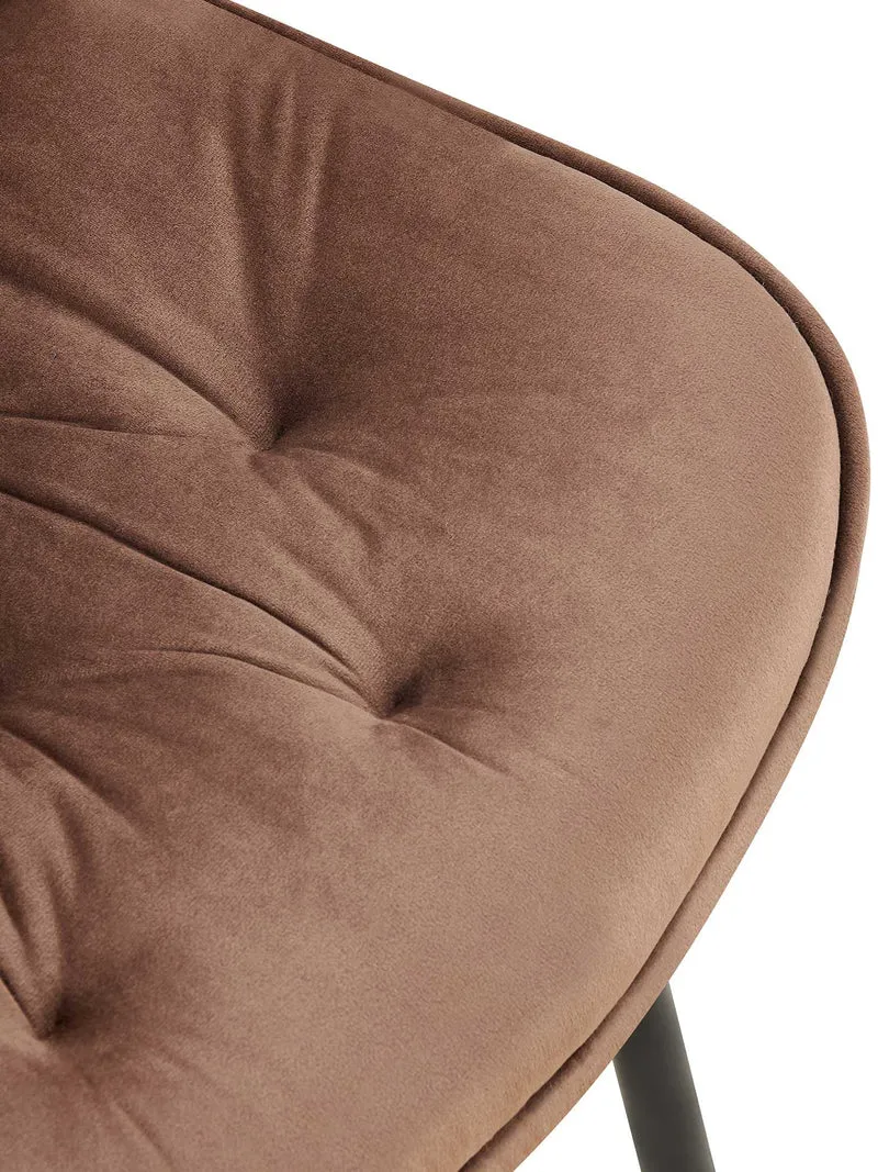 Chaise de salle à manger x1 assise et dossier capitonné en velours marron et métal noir 10_0002164