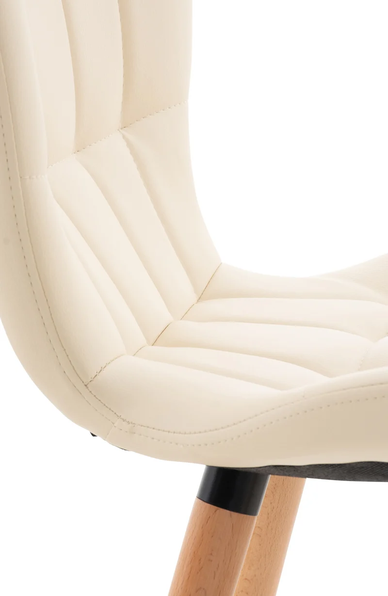 Chaise de salle à manger x1 dossier haut coutures décoratives assise en PVC crème 10_0002214