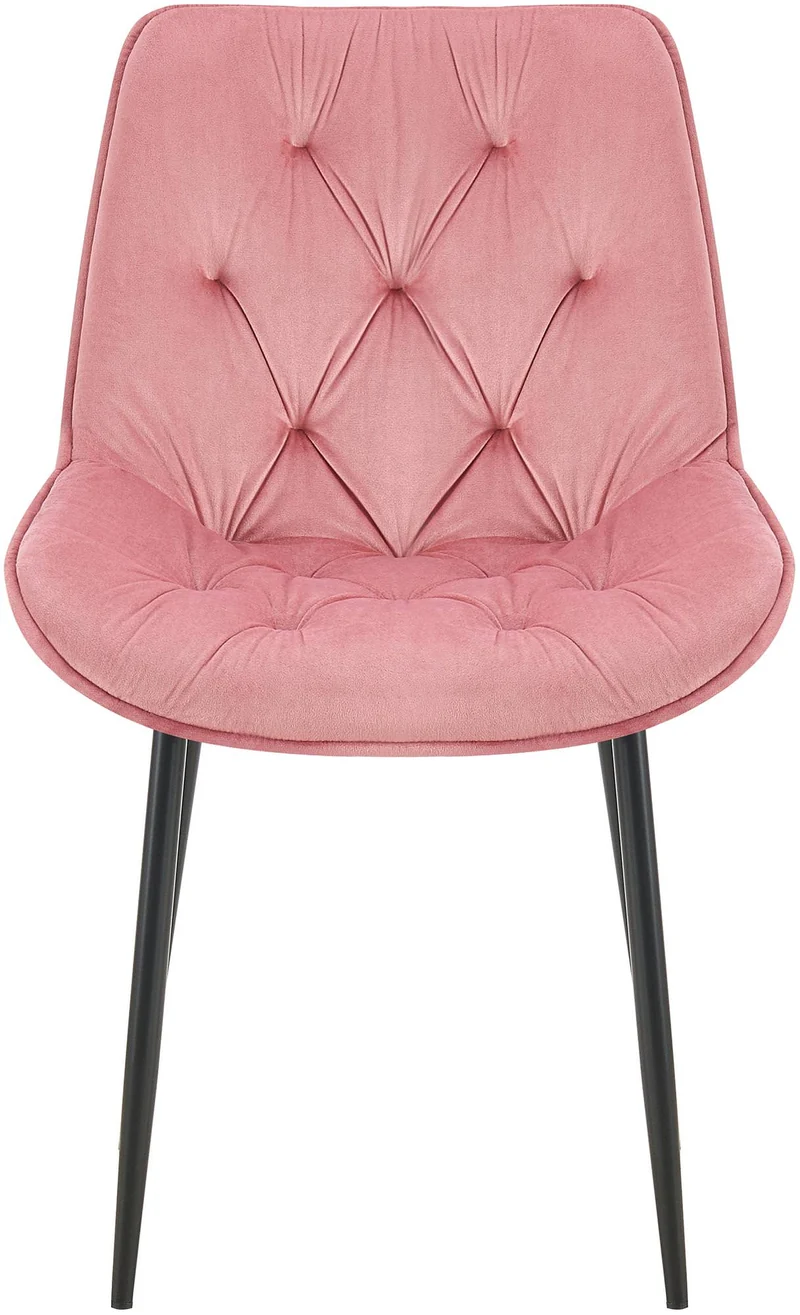 Chaise de salle à manger x1 assise et dossier capitonné en velours rose et métal noir 10_0002166