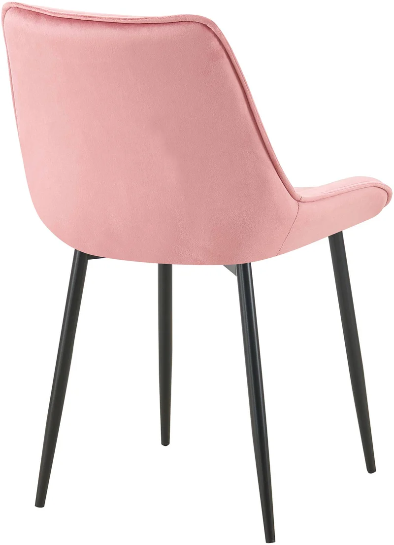 Chaise de salle à manger x1 assise et dossier capitonné en velours rose et métal noir 10_0002166
