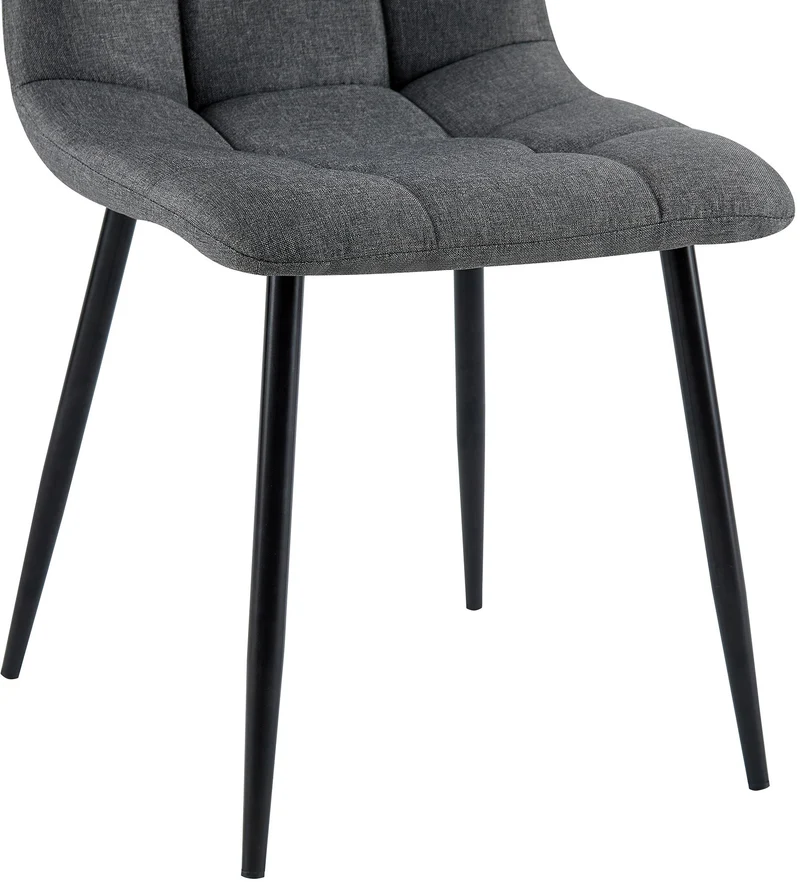 Chaise de salle à manger x1 coutures forme carrées en tissu gris foncé pieds en métal noir 10_0001973