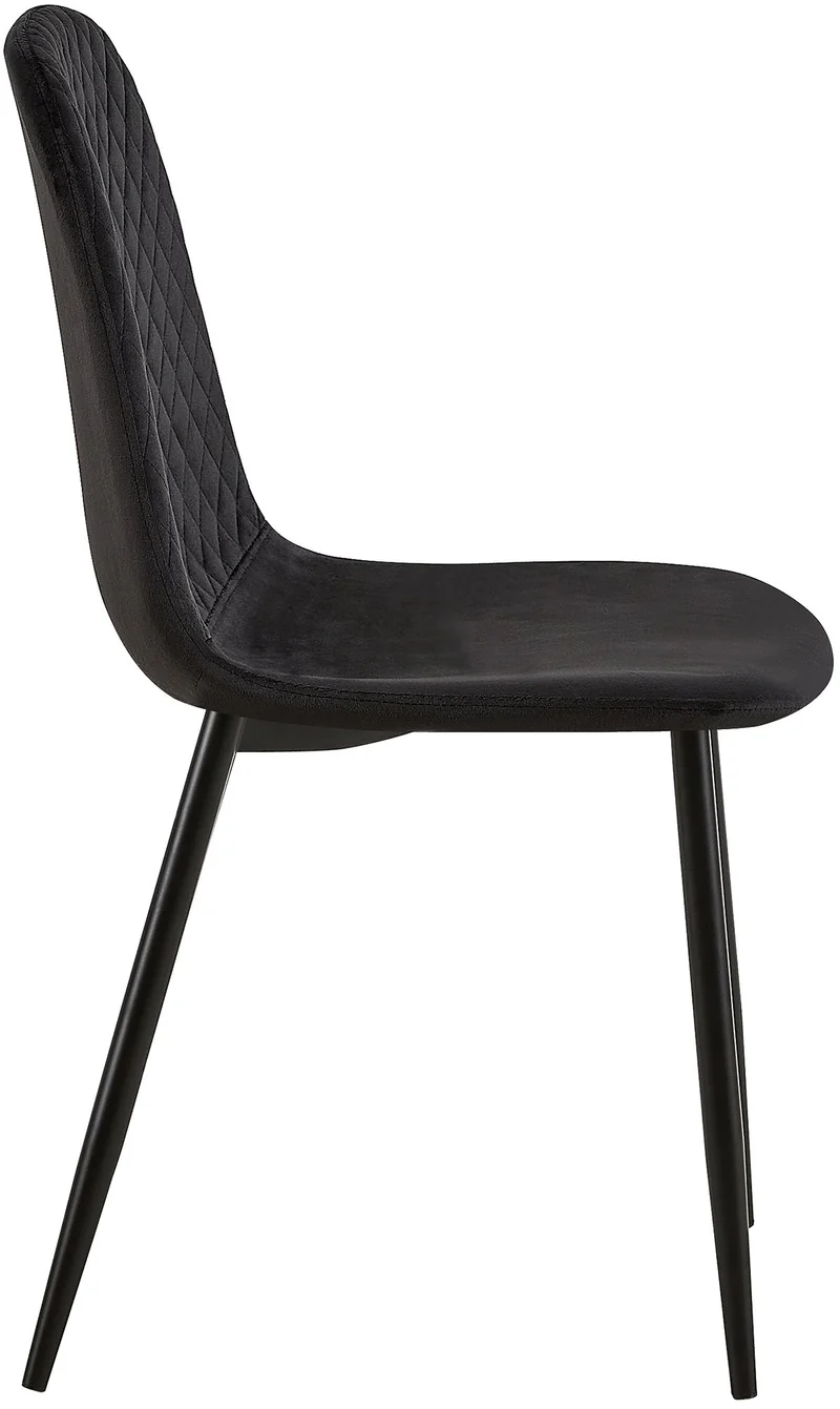 Chaise de salle à manger x1 coutures décoratives losanges assise en velours noir pieds métal noir mat 10_0002245