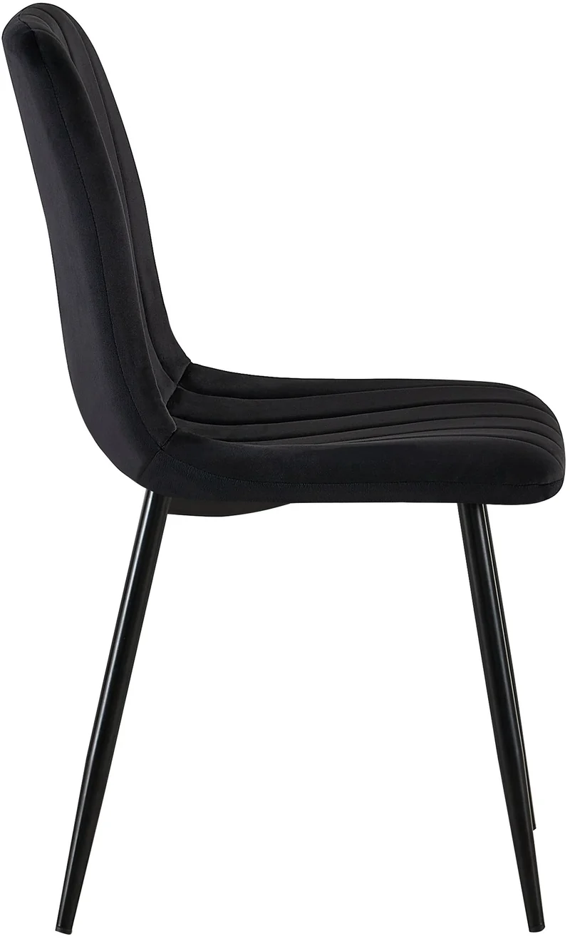 Chaise de salle à manger x1 coutures décoratives verticales assise en tissu velours noir pieds en métal noir 10_0002199
