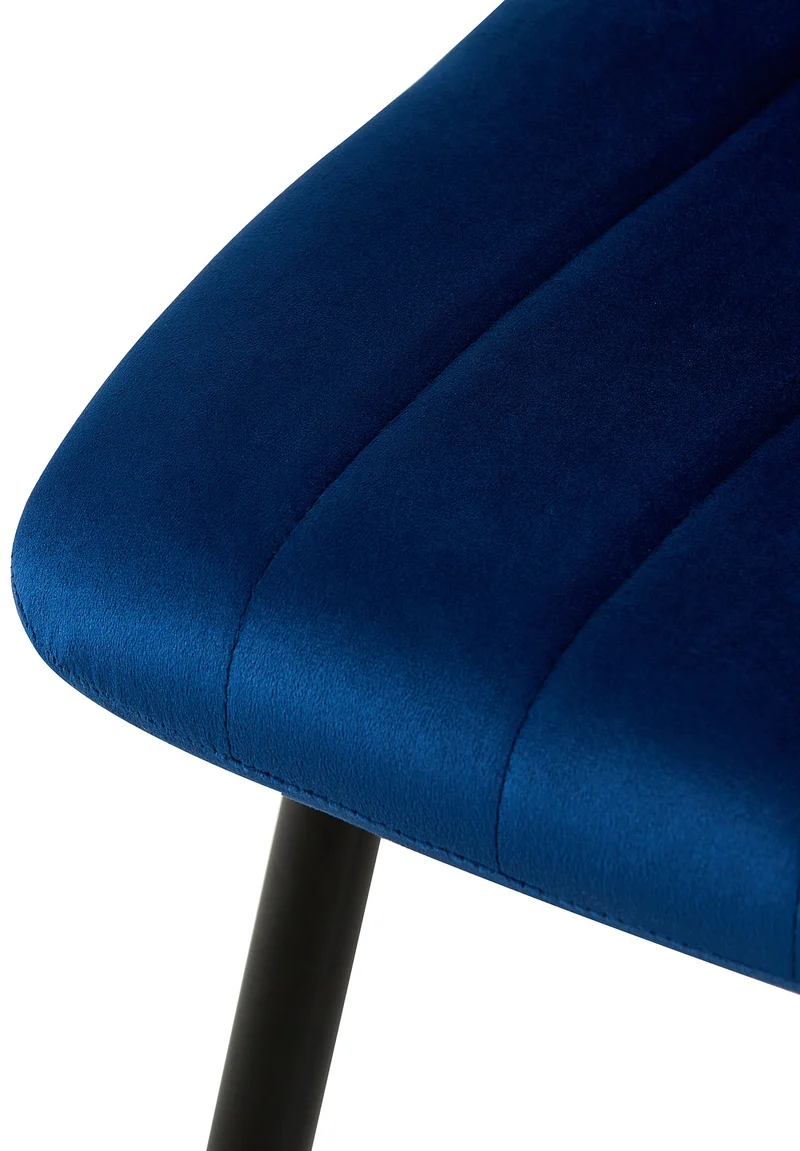Chaise de salle à manger x1 coutures décoratives verticales assise en tissu velours bleu pieds en métal noir 10_0002198