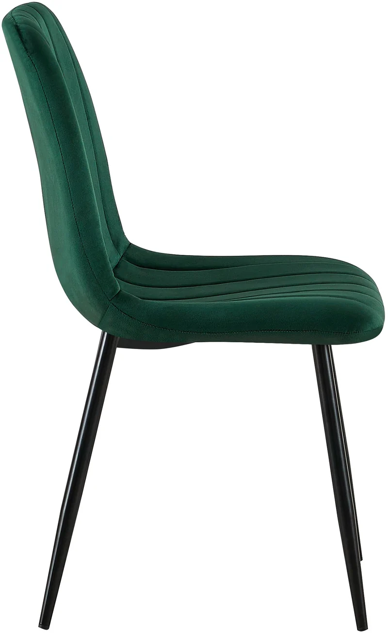 Chaise de salle à manger x1 coutures décoratives verticales assise en velours vert pieds en métal noir 10_0002200