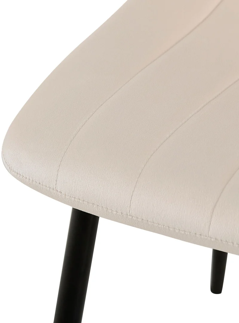 Chaise de salle à manger x1 coutures décoratives verticales assise en tissu velours crème pieds en métal noir 10_0002204