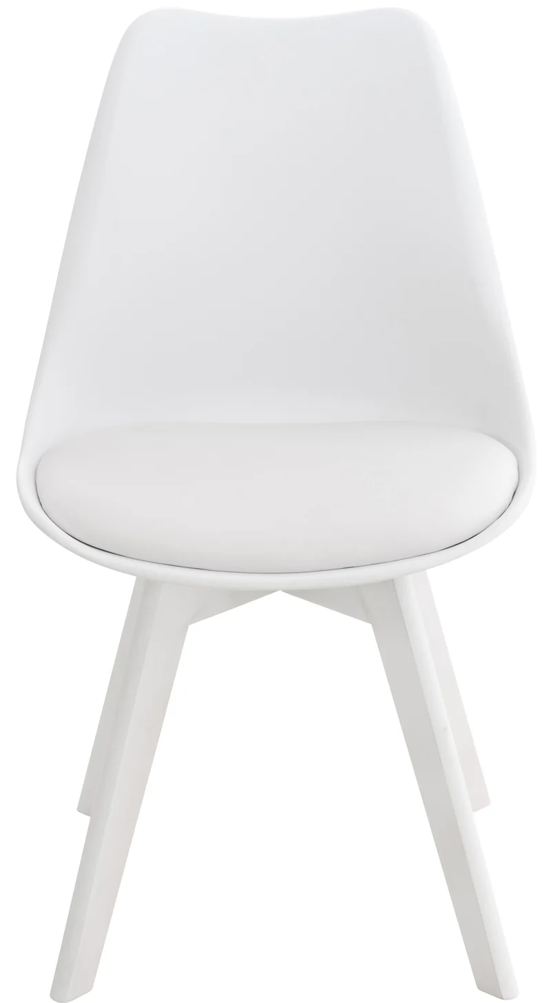 Chaise de salle à manger x1 design scandinave en plastique et PVC blanc et pieds en bois blanc 10_0002274