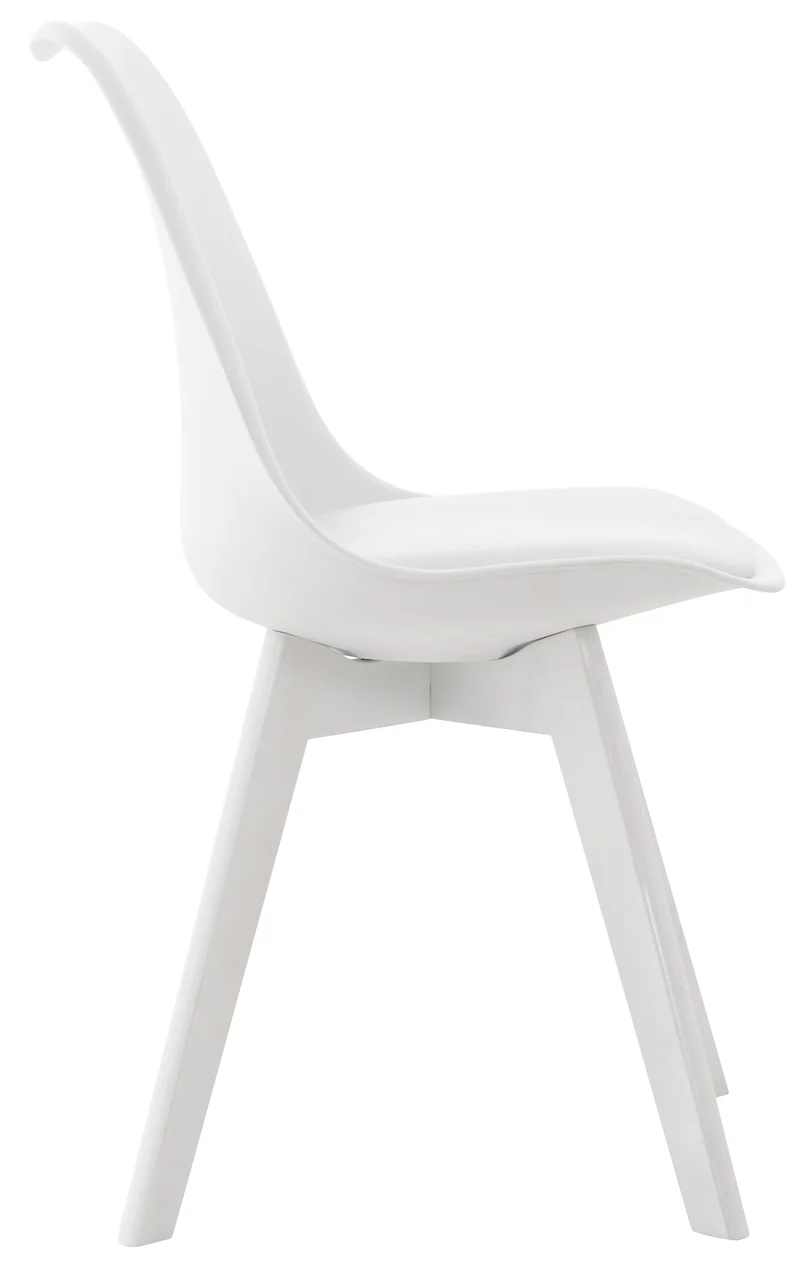 Chaise de salle à manger x1 design scandinave en plastique et PVC blanc et pieds en bois blanc 10_0002274