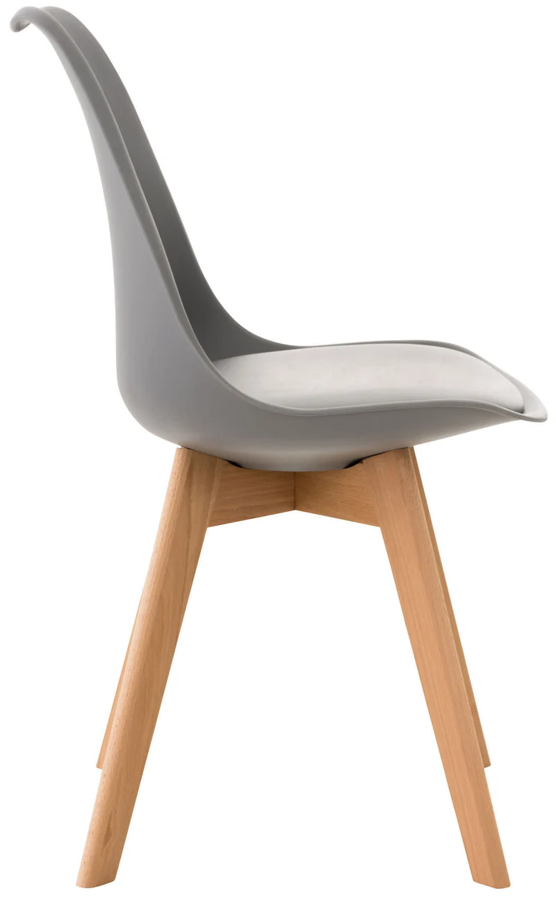 Chaise de salle à manger x1 design scandinave en plastique et PVC gris et pieds en bois clair 10_0002272