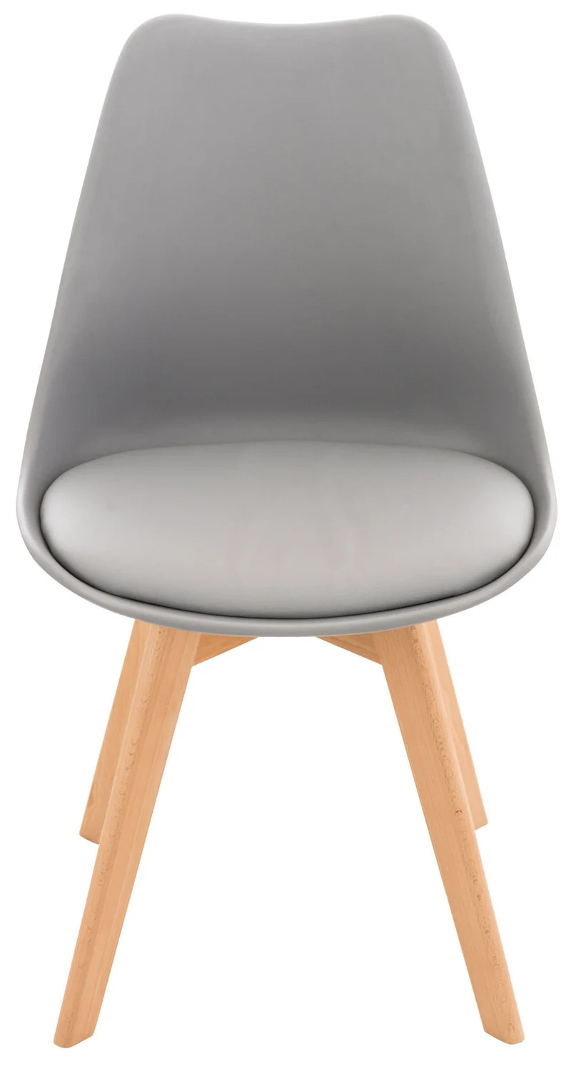 Chaise de salle à manger x1 design scandinave en plastique et PVC gris et pieds en bois clair 10_0002272