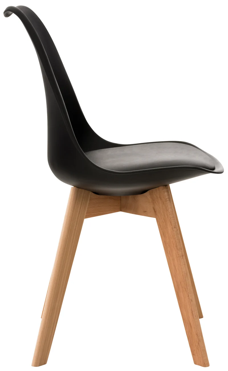 Chaise de salle à manger x1 design scandinave en plastique et PVC noir et pieds en bois clair 10_0002271