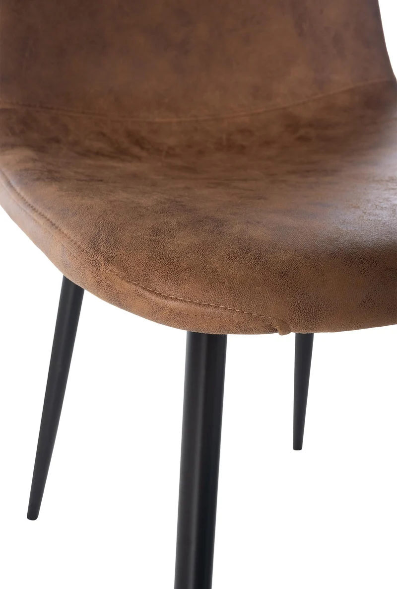 Chaise de salle à manger x1 design simple avec pieds en métal noir assise en PVC marron 10_0002076