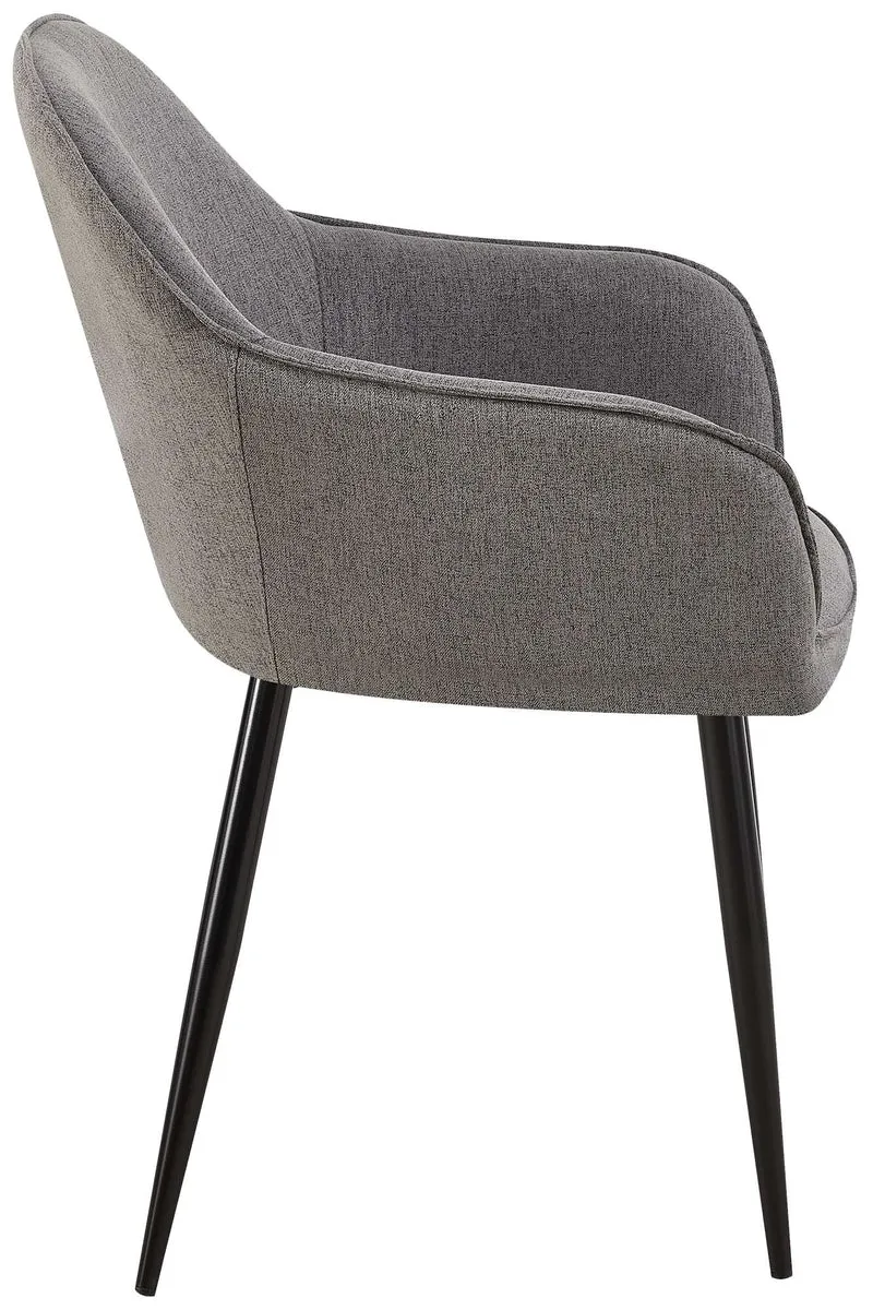 Chaise de salle à manger moderne et confortable en tissu gris foncé et pieds en métal noir 10_0002000