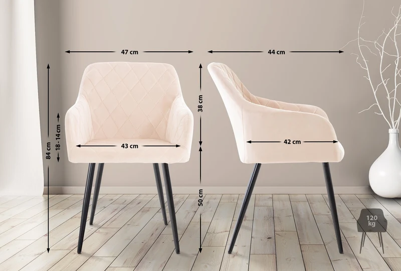 Chaise de salle à manger design retro coutures décoratives en losanges assise en tissu beige 10_0002104