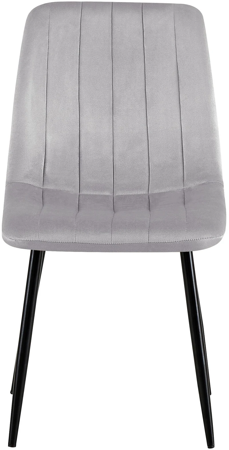 Chaise de salle à manger x1 coutures décoratives verticales assise en tissu velours gris pieds en métal noir 10_0002201