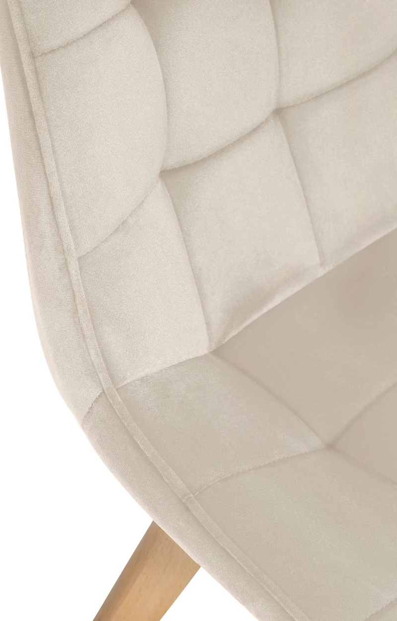 Chaise de salle à manger x1 design scandinave coutures carrées en velours crème pieds en bois clair 10_0002191
