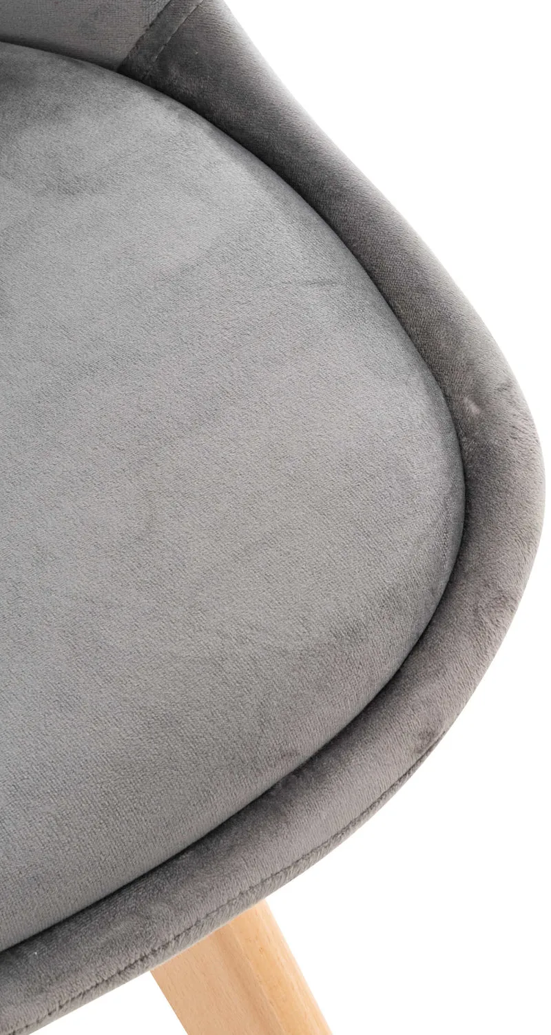 Chaise de salle à manger x1 design scandinave en velours gris et pieds en bois clair 10_0002283