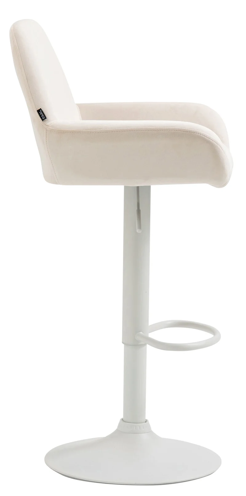 Tabouret de bar en velours rembourré crème base trompette métal blanc mat TDB10415