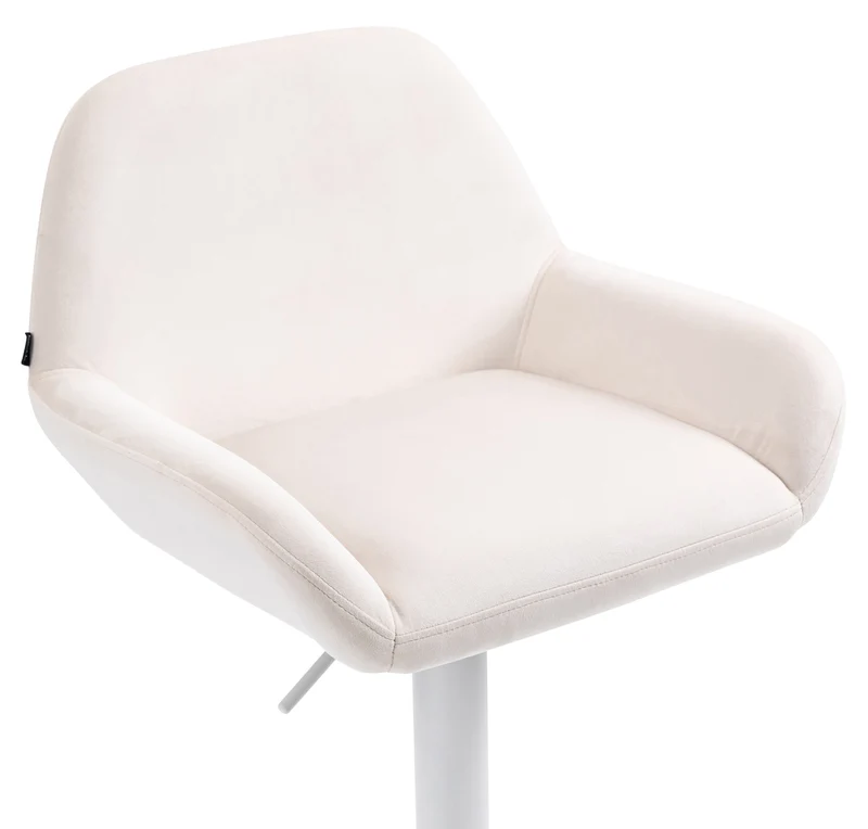 Tabouret de bar en velours rembourré crème base trompette métal blanc mat TDB10415