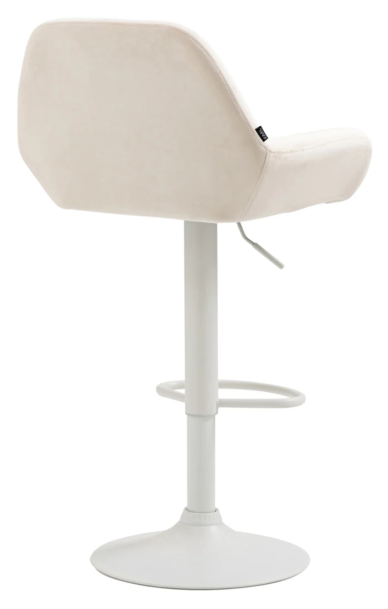 Tabouret de bar en velours rembourré crème base trompette métal blanc mat TDB10415