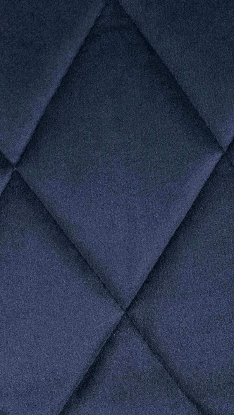 Tabouret de bar en velours bleu coutures décoratives pivotant support métal noir TDB10665
