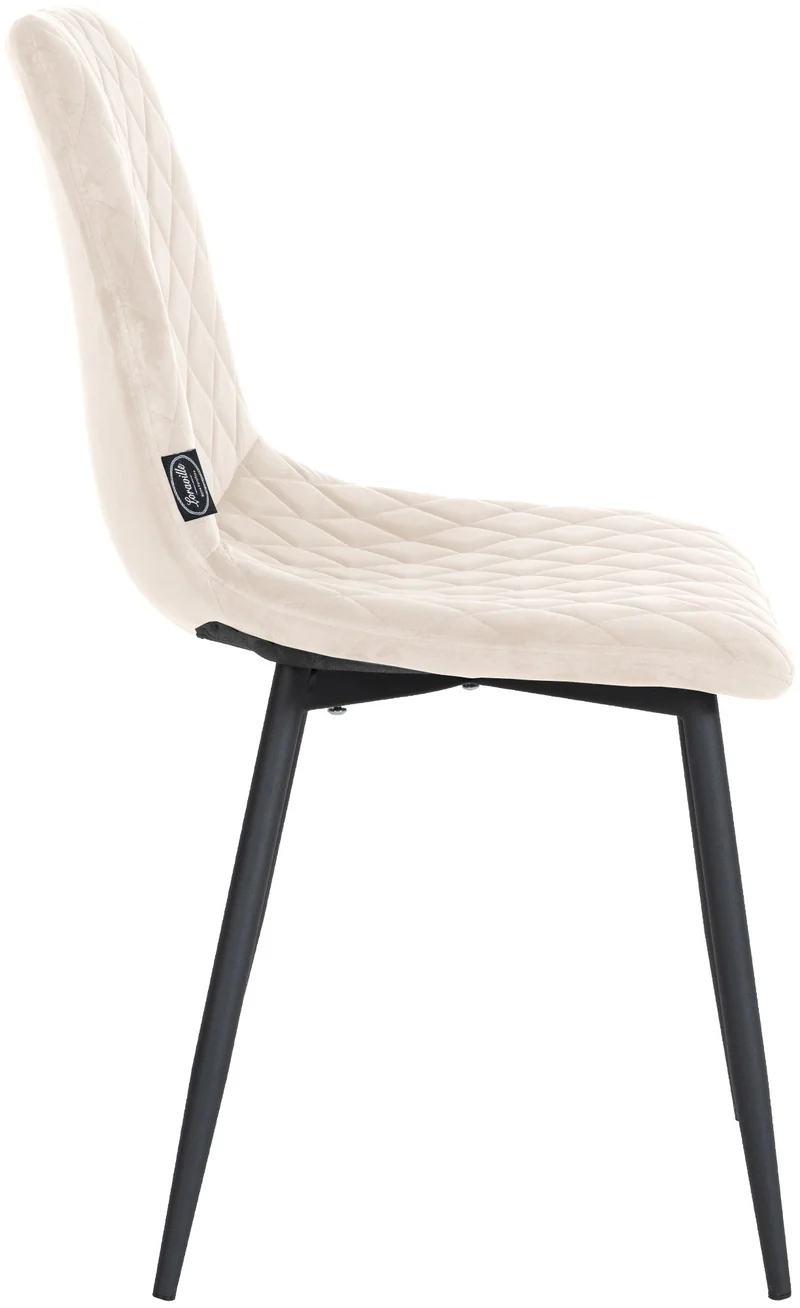 Chaise de salle à manger x1 coutures décoratives en losange assise en velours crème et pieds métal noir 10_0001498