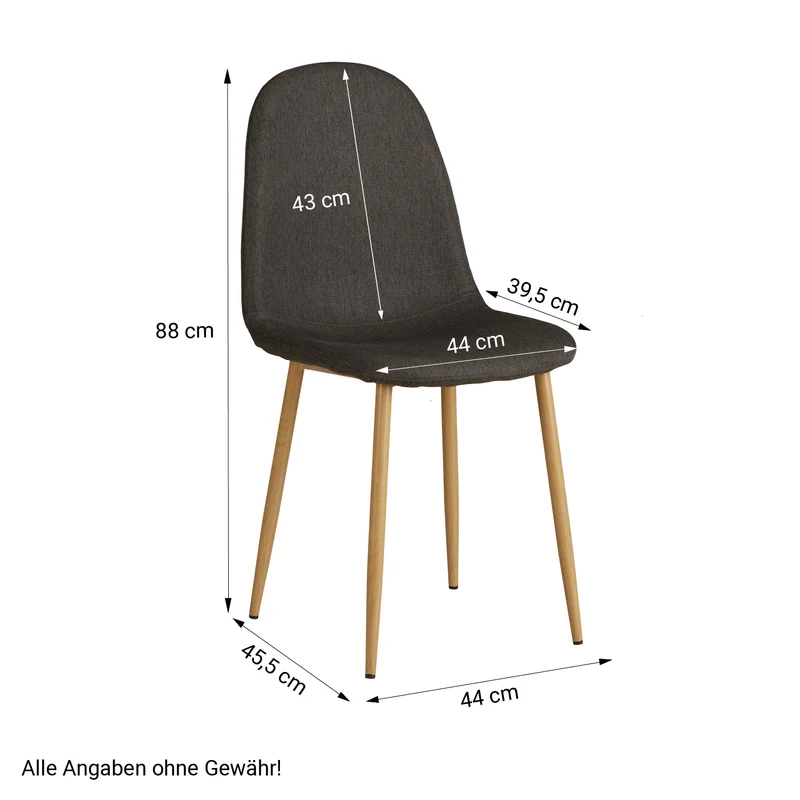Lot de 2 chaises de salle à manger cuisine confortable et moderne en tissu anthracite pieds métal aspect bois CDS06103