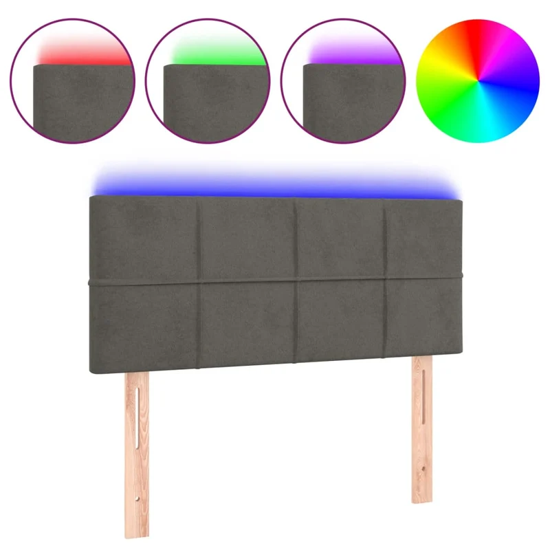 Tête de lit accessoire couchage chambre à coucher meuble à LED 90 x 5 x 78/88 cm tissu velours gris foncé TDL0200992