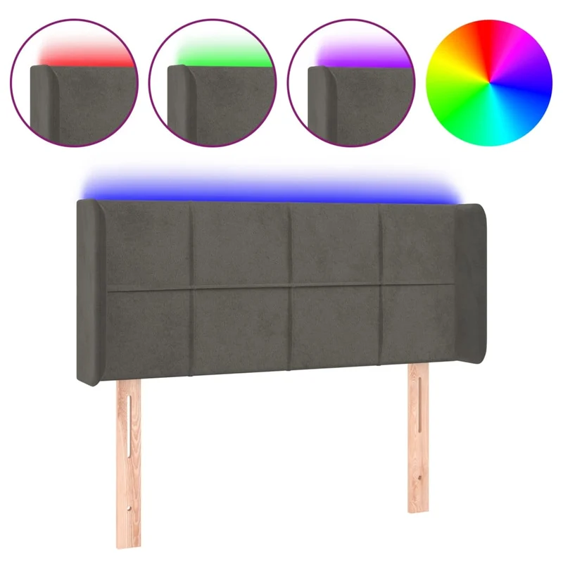 Tête de lit accessoire couchage chambre à coucher meuble à LED 93 x 16 x 78/88 cm tissu velours gris foncé TDL0200970