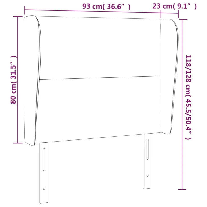 Tête de lit accessoire couchage chambre à coucher meuble avec rebord latéral 93 x 23 x 118/128 cm synthétique gris TDL0205330