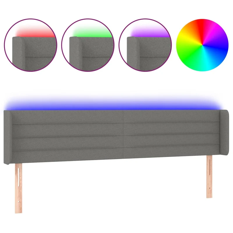 Tête de lit accessoire couchage chambre à coucher meuble à LED 183 x 16 x 78/88 cm tissu gris foncé TDL0201096