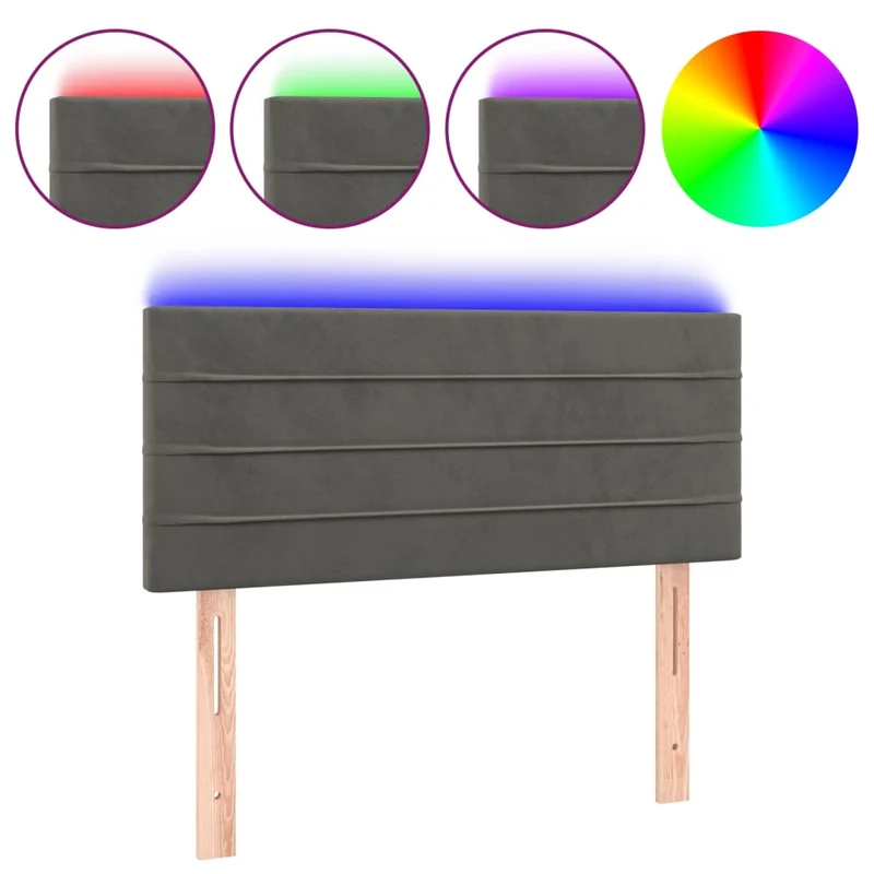Tête de lit accessoire couchage chambre à coucher meuble à LED 90 x 5 x 78/88 cm tissu velours gris foncé TDL0200996