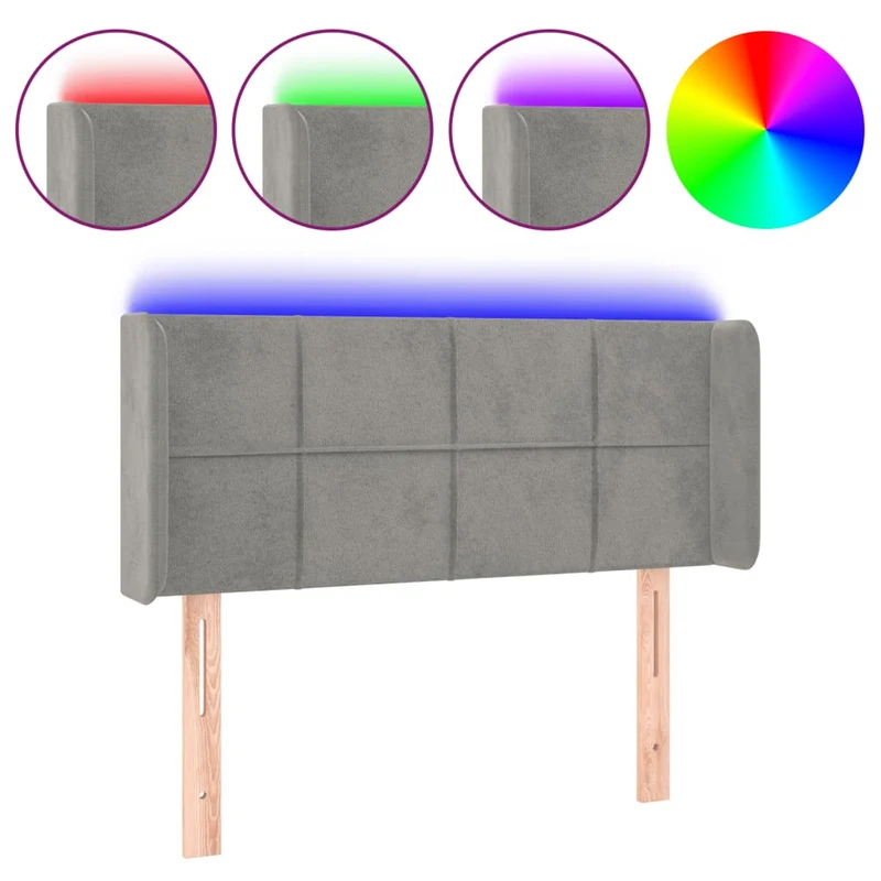 Tête de lit accessoire couchage chambre à coucher meuble à LED 93 x 16 x 78/88 cm tissu velours gris clair TDL0201213