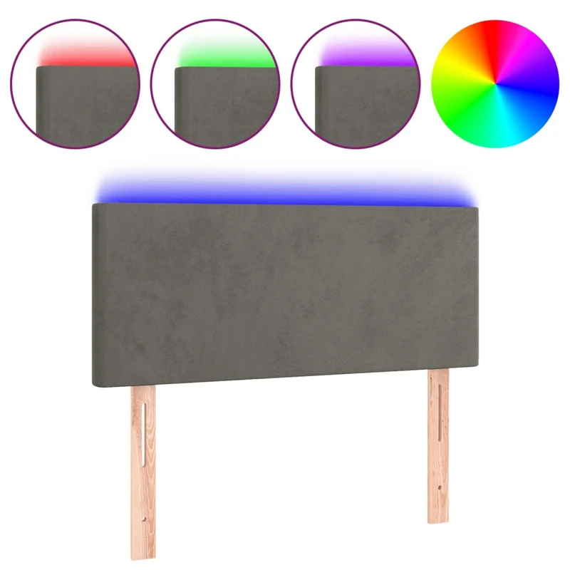 Tête de lit accessoire couchage chambre à coucher meuble à LED 90 x 5 x 78/88 cm tissu velours gris foncé TDL0200994