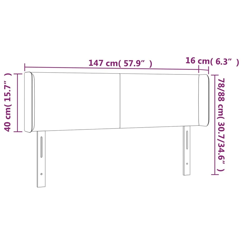 Tête de lit accessoire couchage chambre à coucher meuble avec rebord latéral 147 x 16 x 78/88 cm tissu velours gris clair TDL0205257