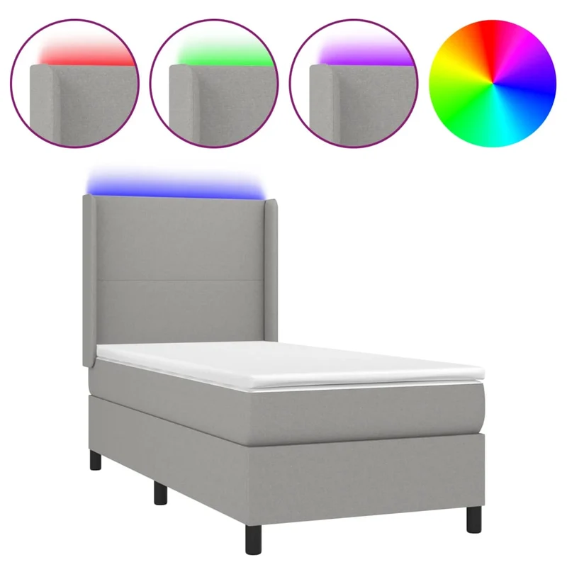 Cadre de lit LED avec sommier tête de lit matelas surmatelas 100x200 cm tissu gris clair TDL0207941