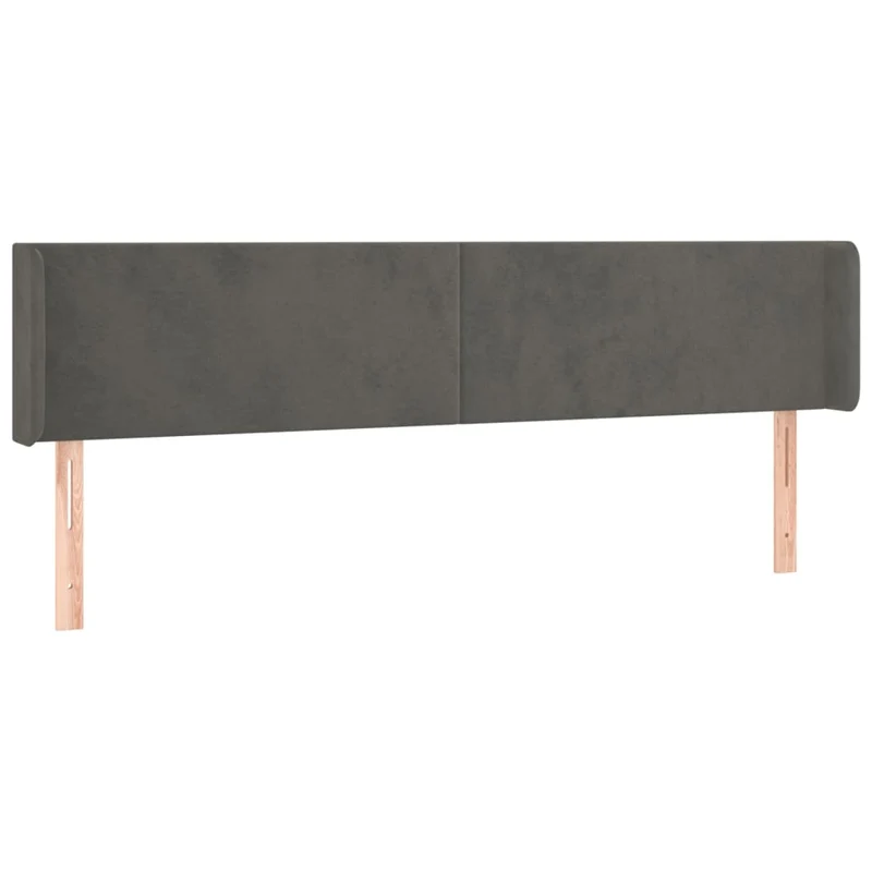 Tête de lit accessoire couchage chambre à coucher meuble avec rebord latéral 163 x 16 x 78/88 cm tissu velours gris foncé TDL0204980
