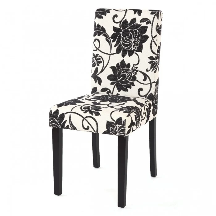 Lot de 4 chaises de salle à manger en tissu imprimé blanc&noir pieds foncés CDS04122